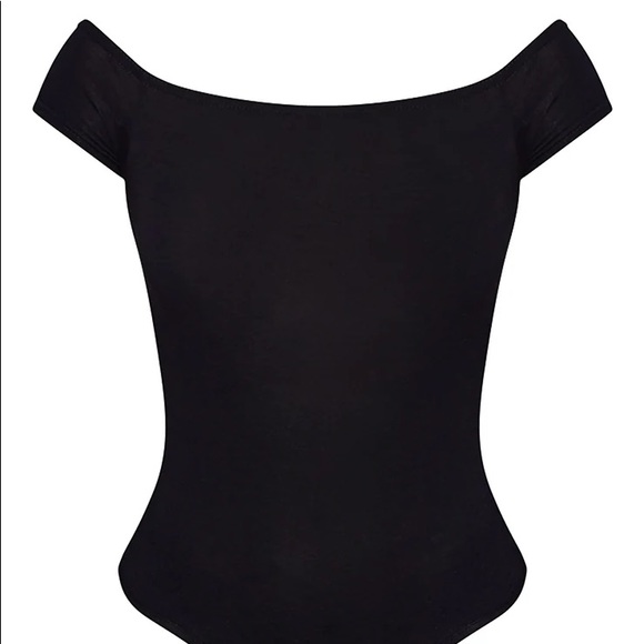 Black Short Sleeve Bardot Bodysuit - Picture 2 of 6
